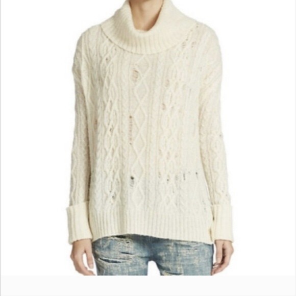 Free People White Sweater SM Grunchy Slouchy Distressed Wool Alpaca Soft - Picture 4 of 13